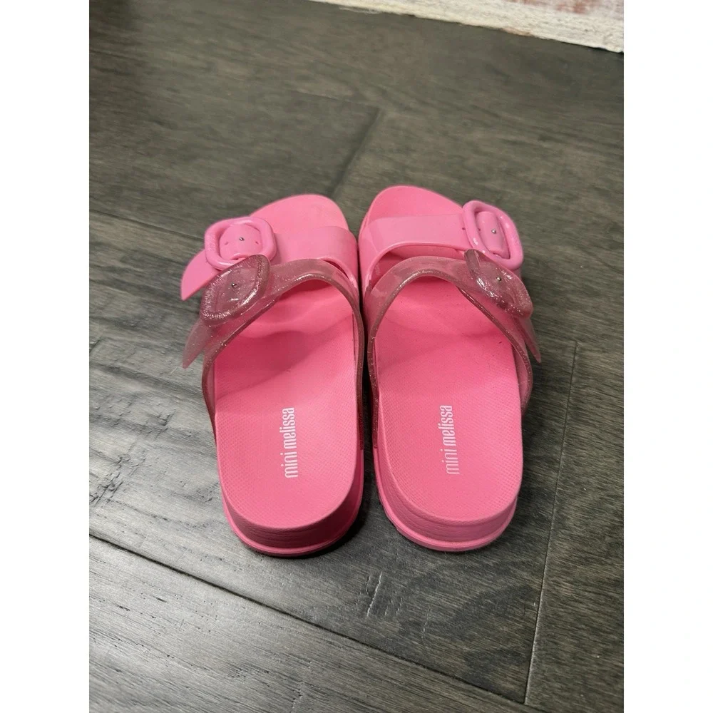 Mini Melissa Girls' Pink Strappy Sandals Slides Size 11 Cozy Slide